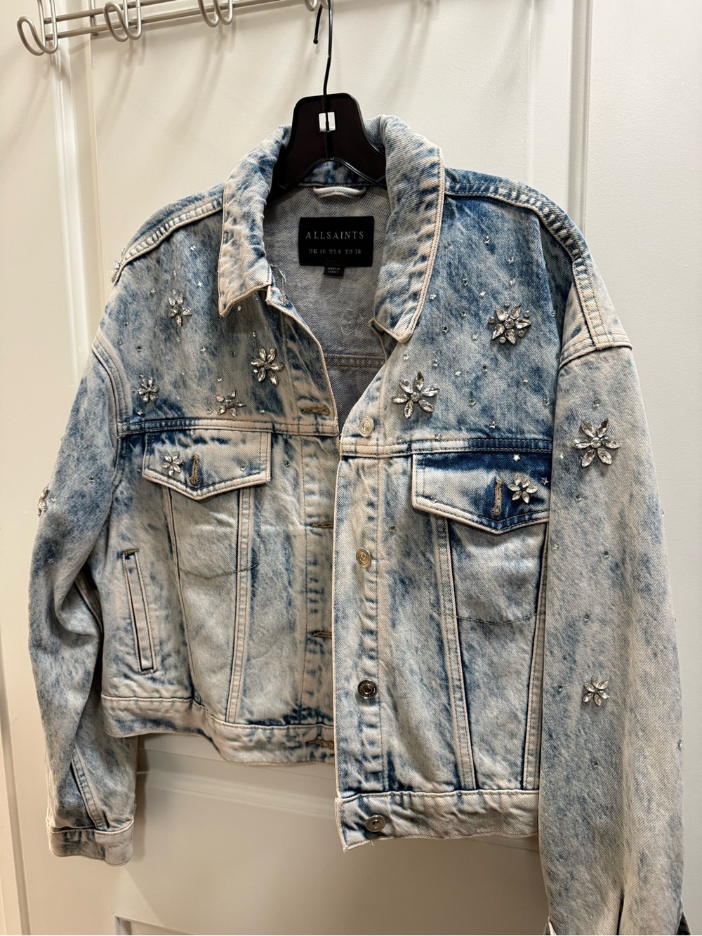 New without tags All Saints Embellished Light Wash Denim Jacket - Light Blue